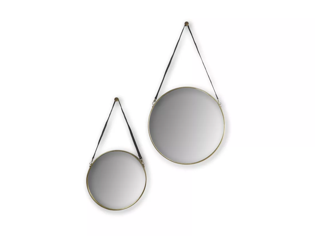 Miroir mural rond avec ceinture - or antique - noir - ø45 cm