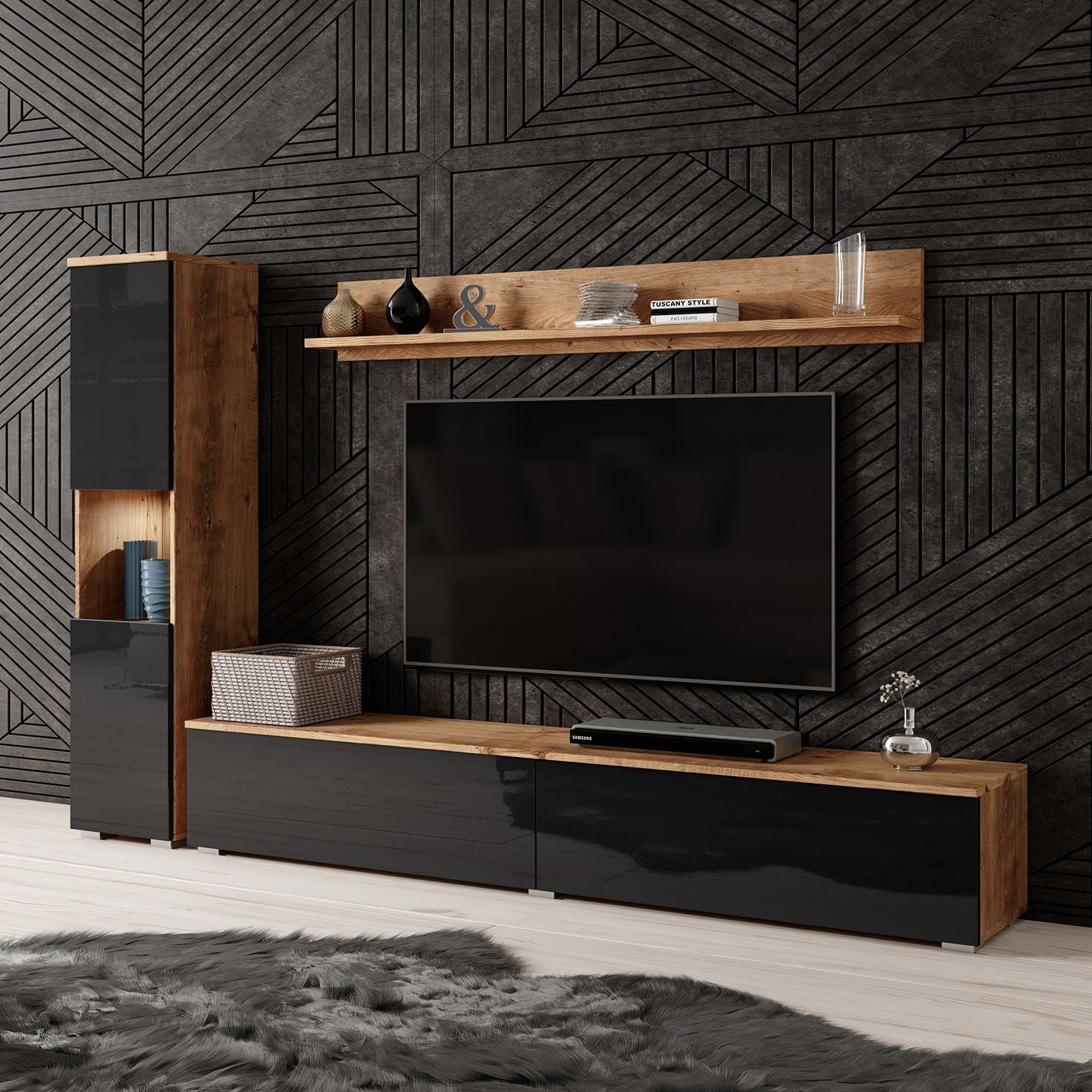 Pure - Wandmeubel - Zwart/donker eiken - 180x33x32 cm