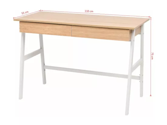 Table d'écriture 110x55x75 cm Chêne et blanc