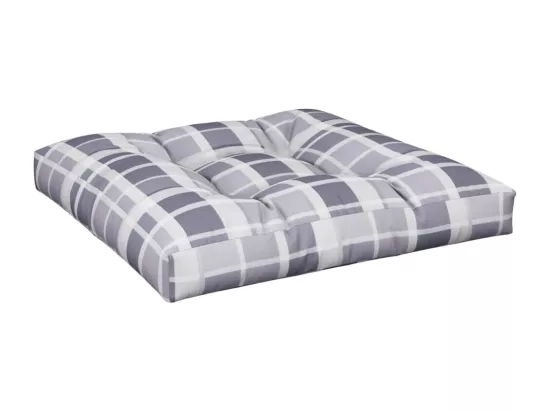 Coussin de palette motif à carreaux gris 80x80x12 cm tissu