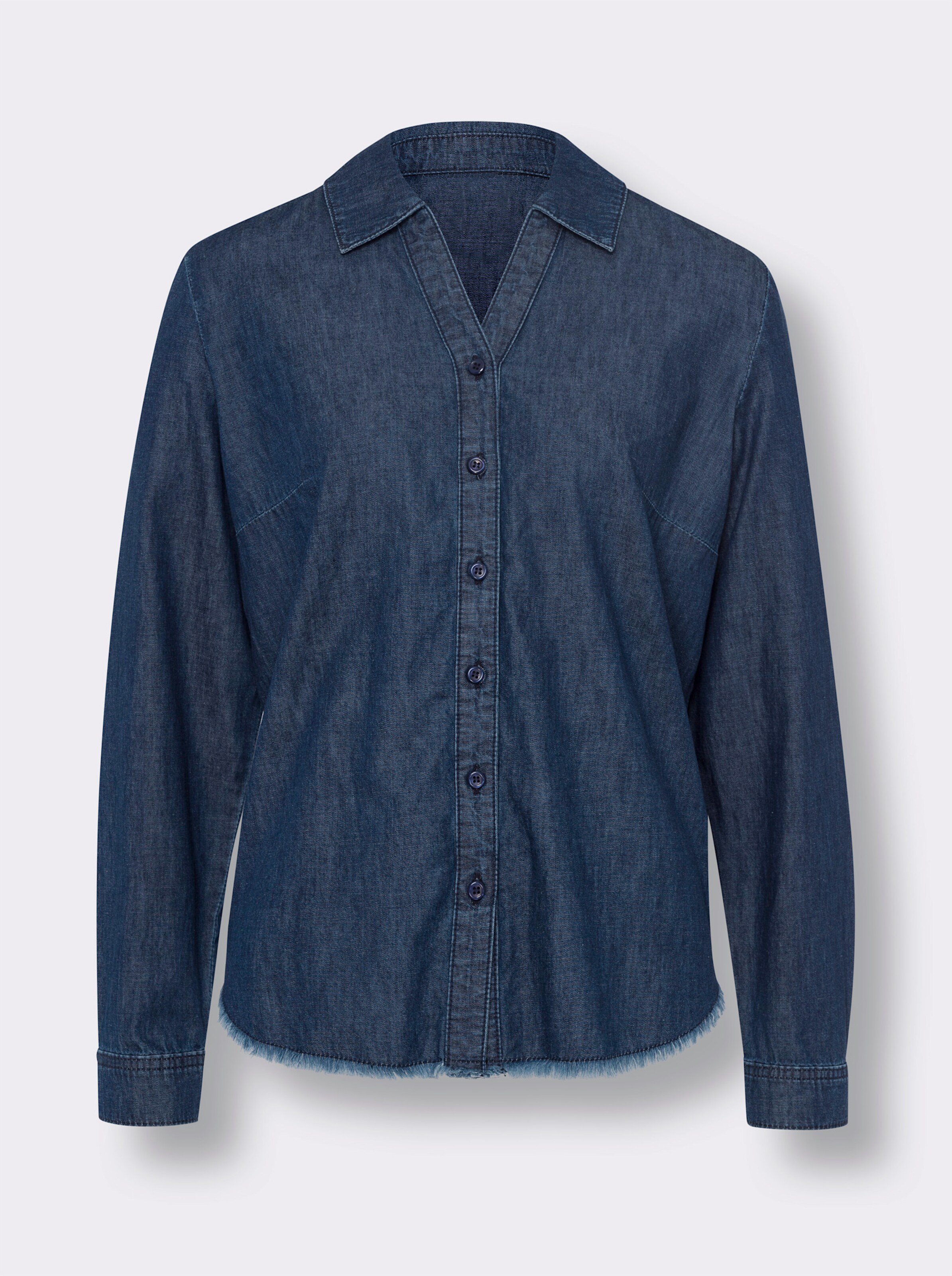 Jeansbluse mit Fransen am Saum