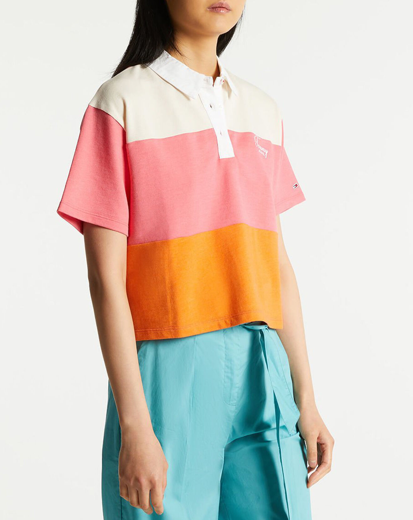 Tommy Jeans Polo Crop Colorblock orange/rose