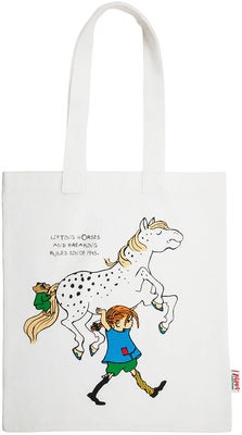 Pippi Langstrømpe  Sterk Øko Stoffveske, Hvit