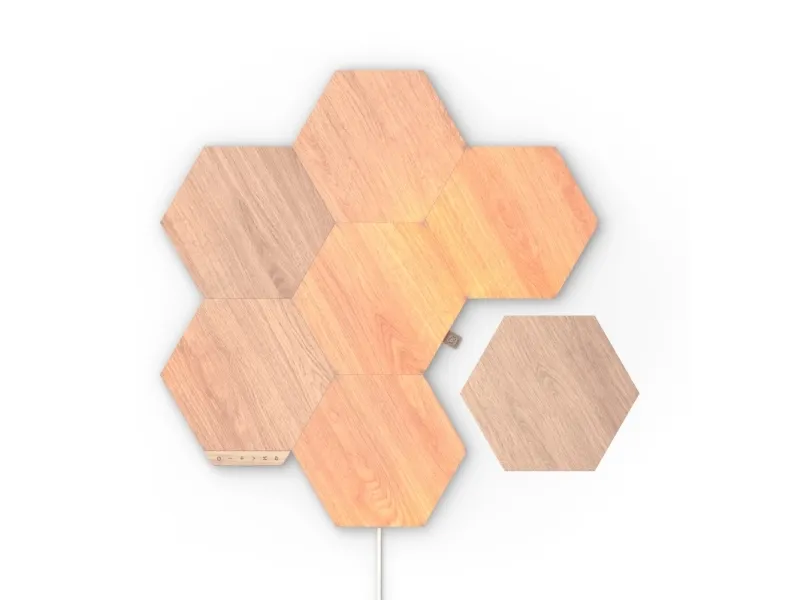 Nanoleaf Elements Starter Kit - Trådløst belysningssæt - varmt til køligt hvidt lys - 1500-4000 K - hexagon - træ-look
