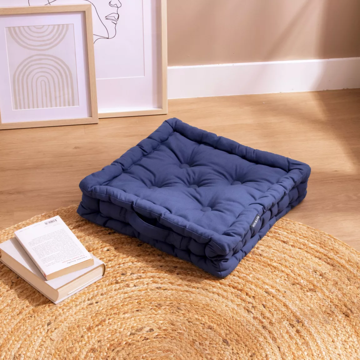 Coussin de sol coton (40 x 40 cm) Pixel Bleu marine