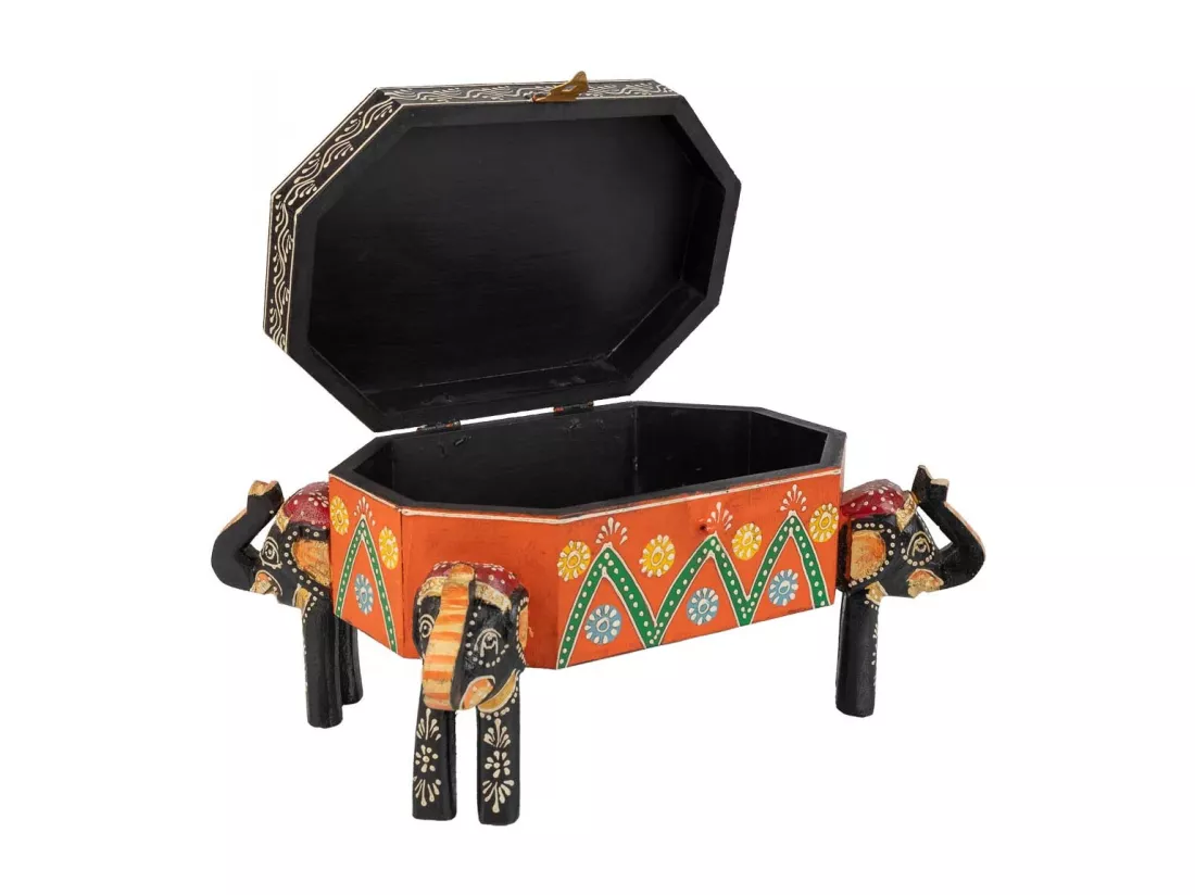 Coffret à bijoux en bois peint artisanal marron 33x20x15h