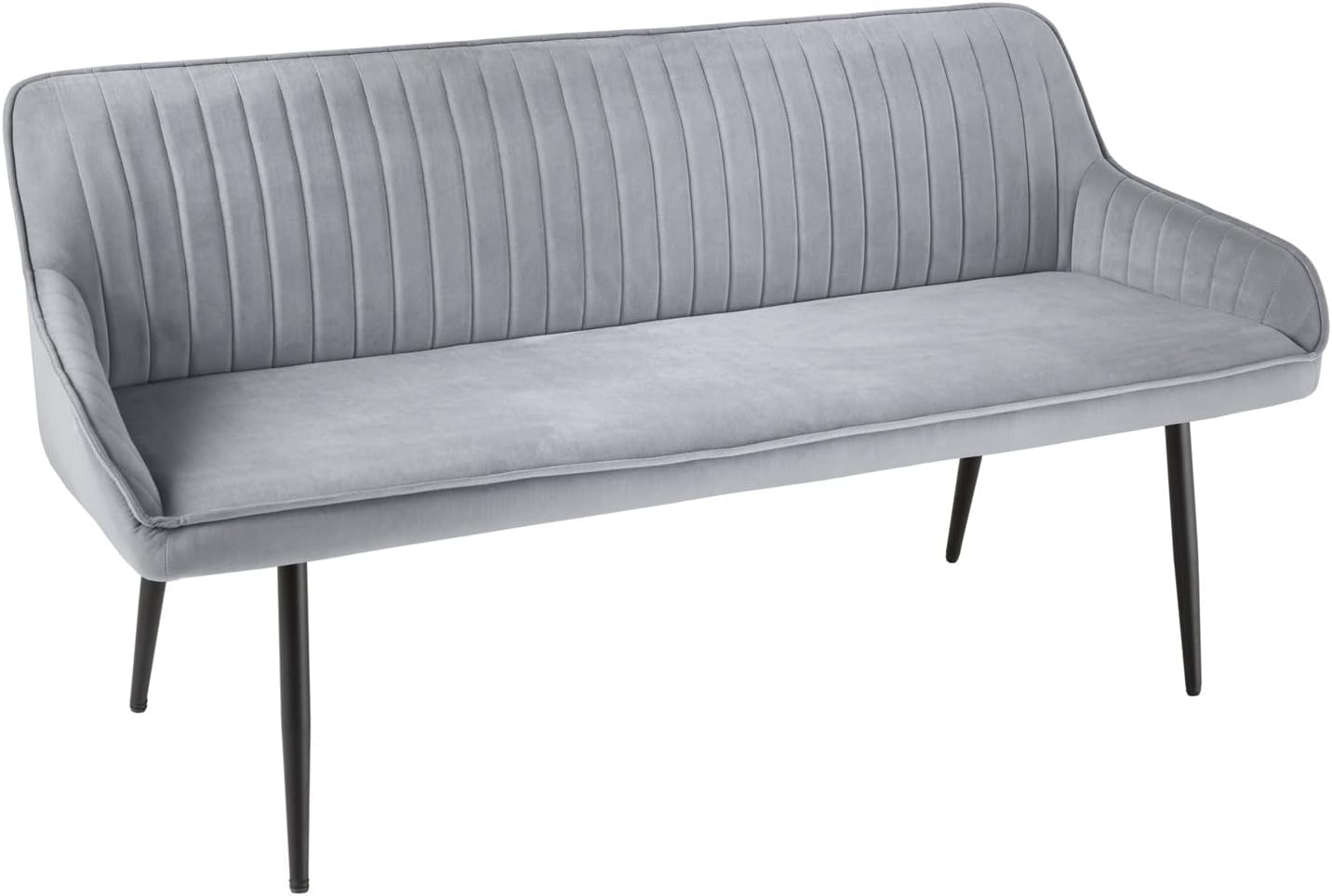Riess Ambiente Design Sitzbank Turin 160cm Silbergrau Samt schwarz Metall Armlehne Polsterbank mit Samtbezug, Esszimmermöbel, Flurmöbel