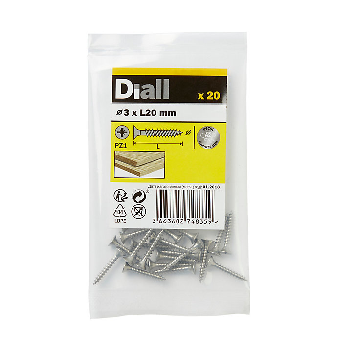 Vis à bois en acier inoxydable A2 pozidriv 3x20 mm - 20 pièces