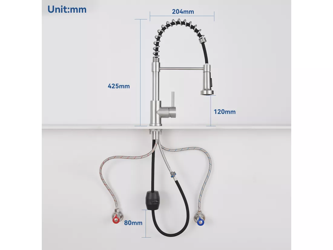 2PCS AURALUM MAX Mitigeur Cuisine à Ressort Spiralé avec 2 Fonctions Douchette Robinet d'évier Rotatif 360° en Inox 304 pour Cuisine, Brossé