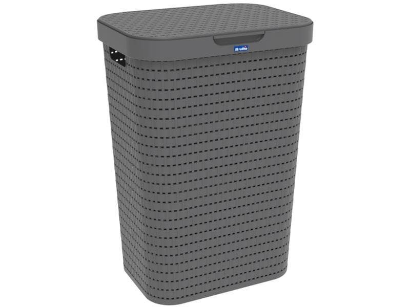 Rotho Wäschesammler Country 55 l, Anthrazit Wäschekorb mit Deckel