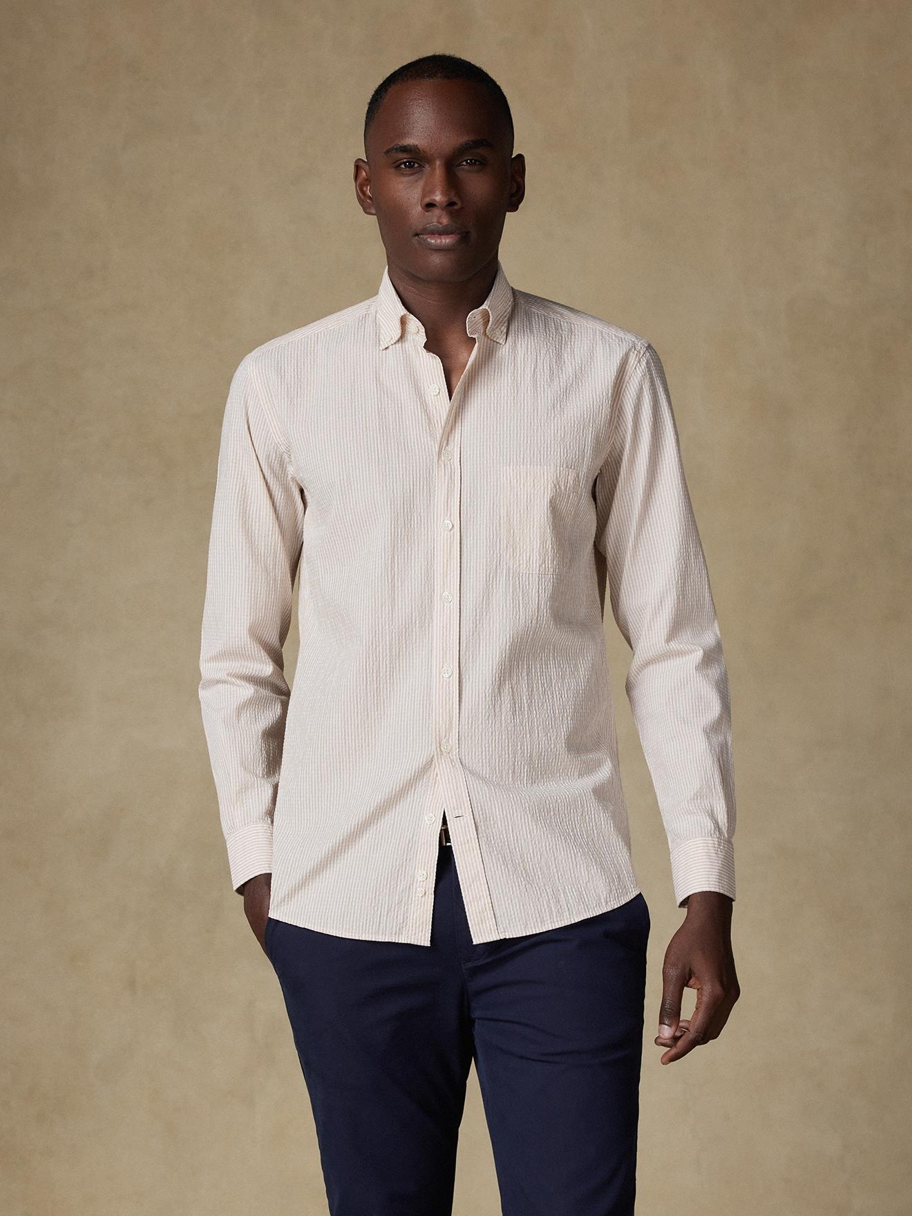 Chemise Hugh en seersucker sable- Col Boutonné
