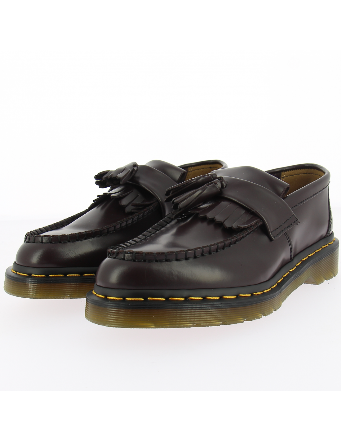 dr martens mocassins pampilles femme adrian yellow stitch cuir smooth bordeaux foncé