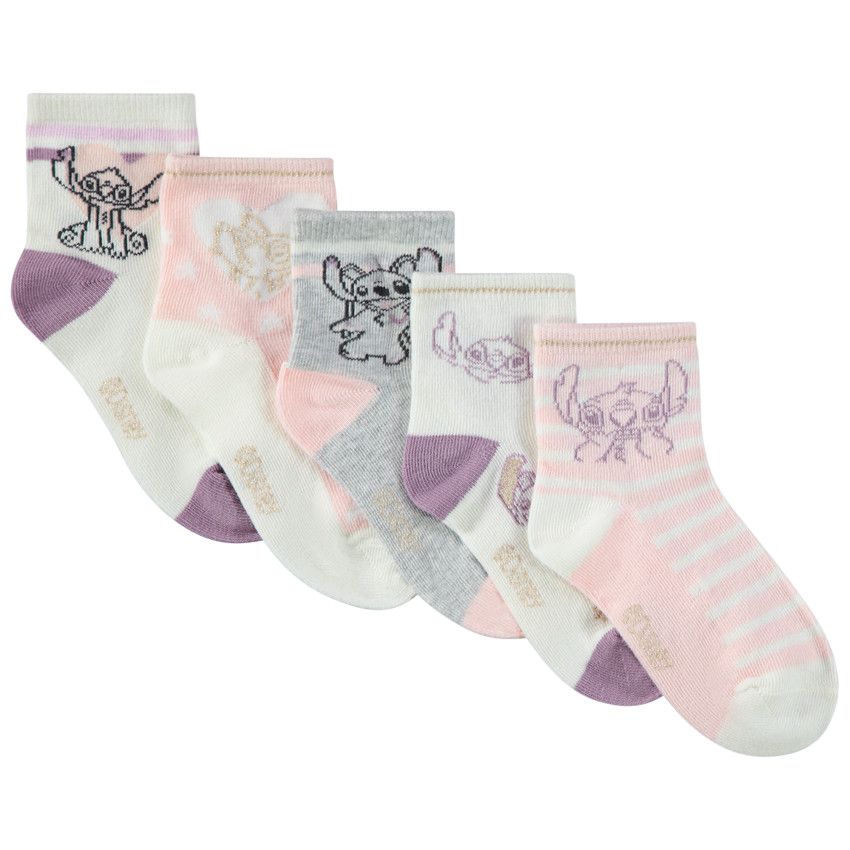 Lot de 5 paires de chaussettes Stitch Disney pour fille - Gris clair