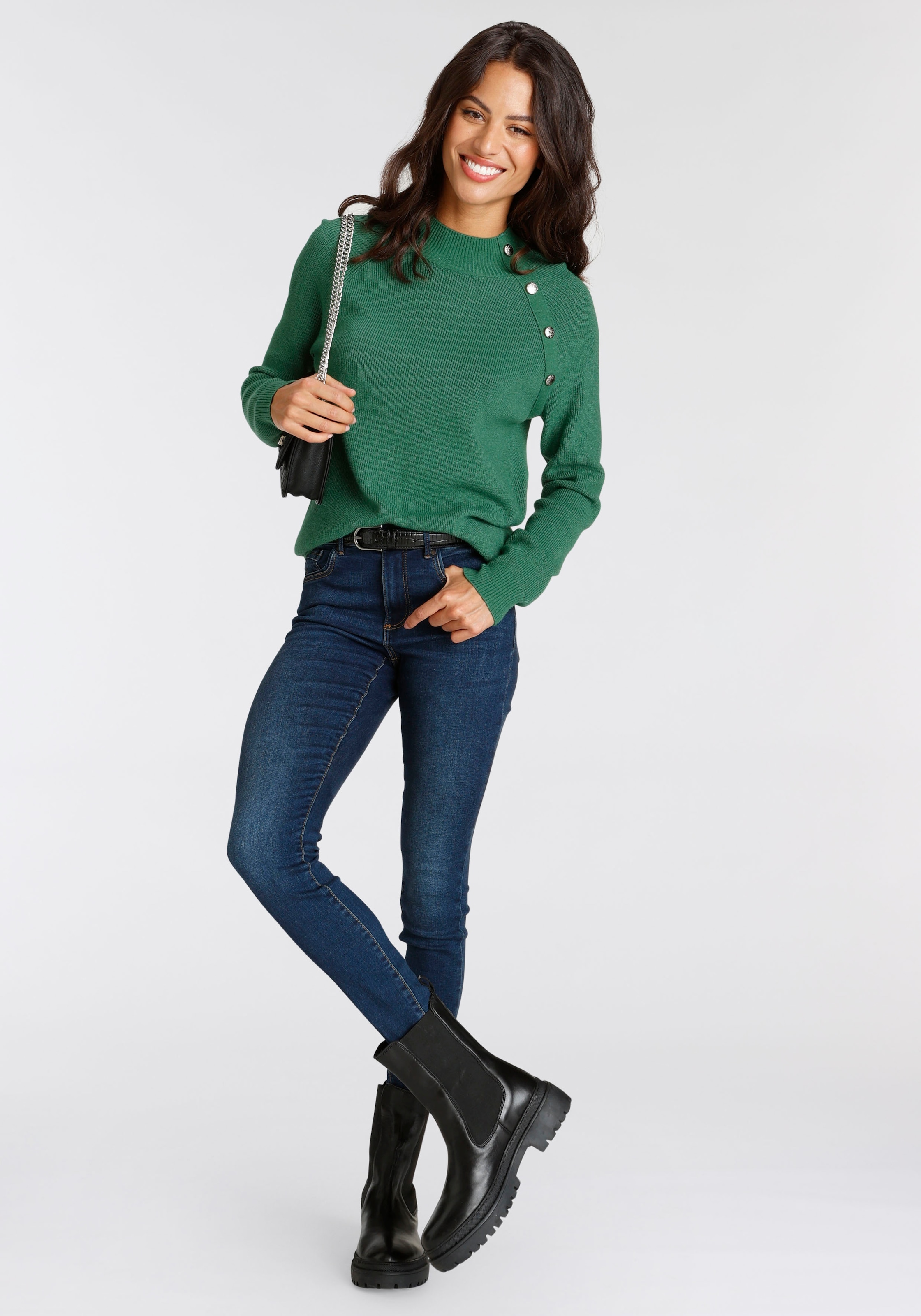 Laura Scott Strickpullover , kuscheliger Winterstrick mit Knopfdetail und Stehkragen