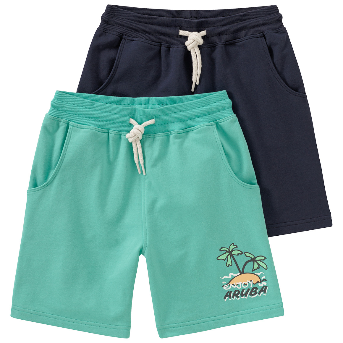 Famy 2 Jungen Joggingshorts im Set helltürkis / dunkelgrau