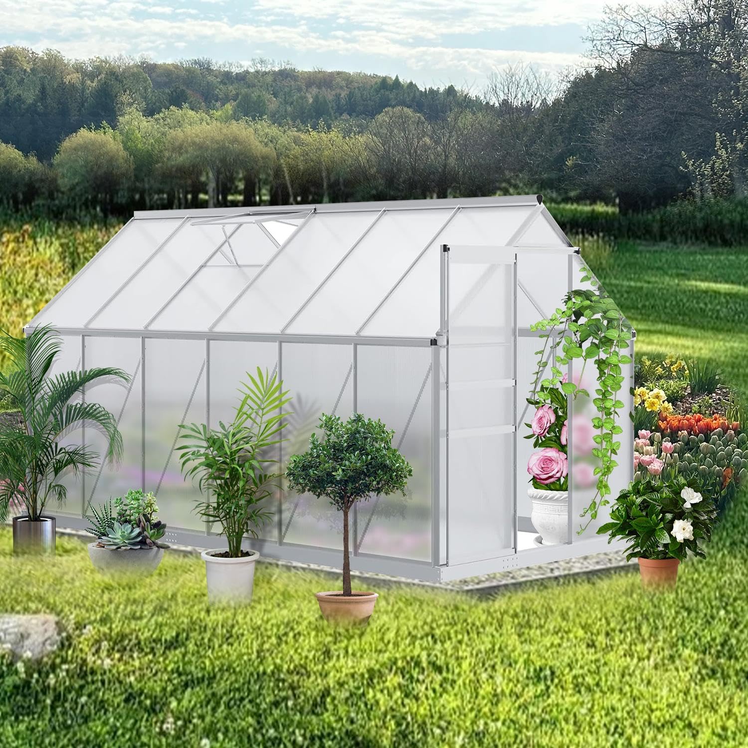 ESTEXO Aluminium Gewächshaus 11,2 m³ Frühbeet 370x190x195 cm inkl. Fundament Alu Treibhaus Tomatenhaus Pflanzhaus