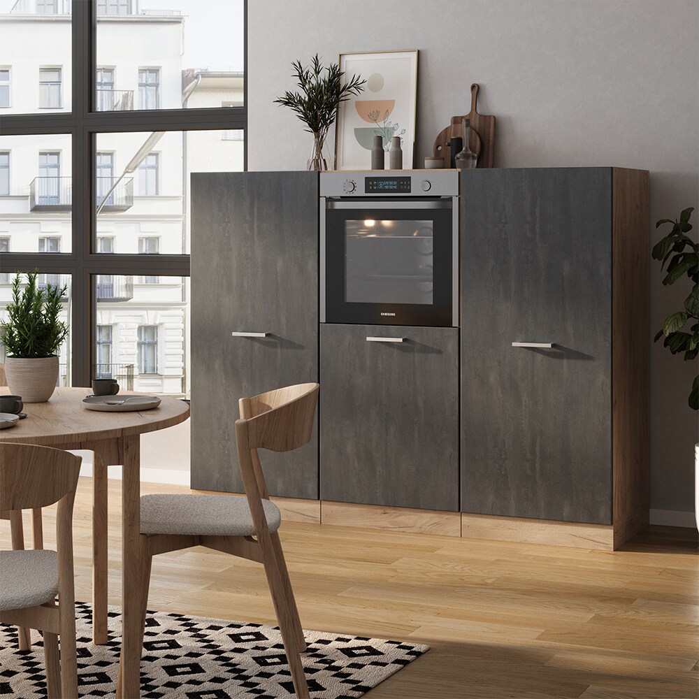 Vicco Küchenblock R-Line 180 cm Schwarz Beton Eiche ohne Arbeitsplatte