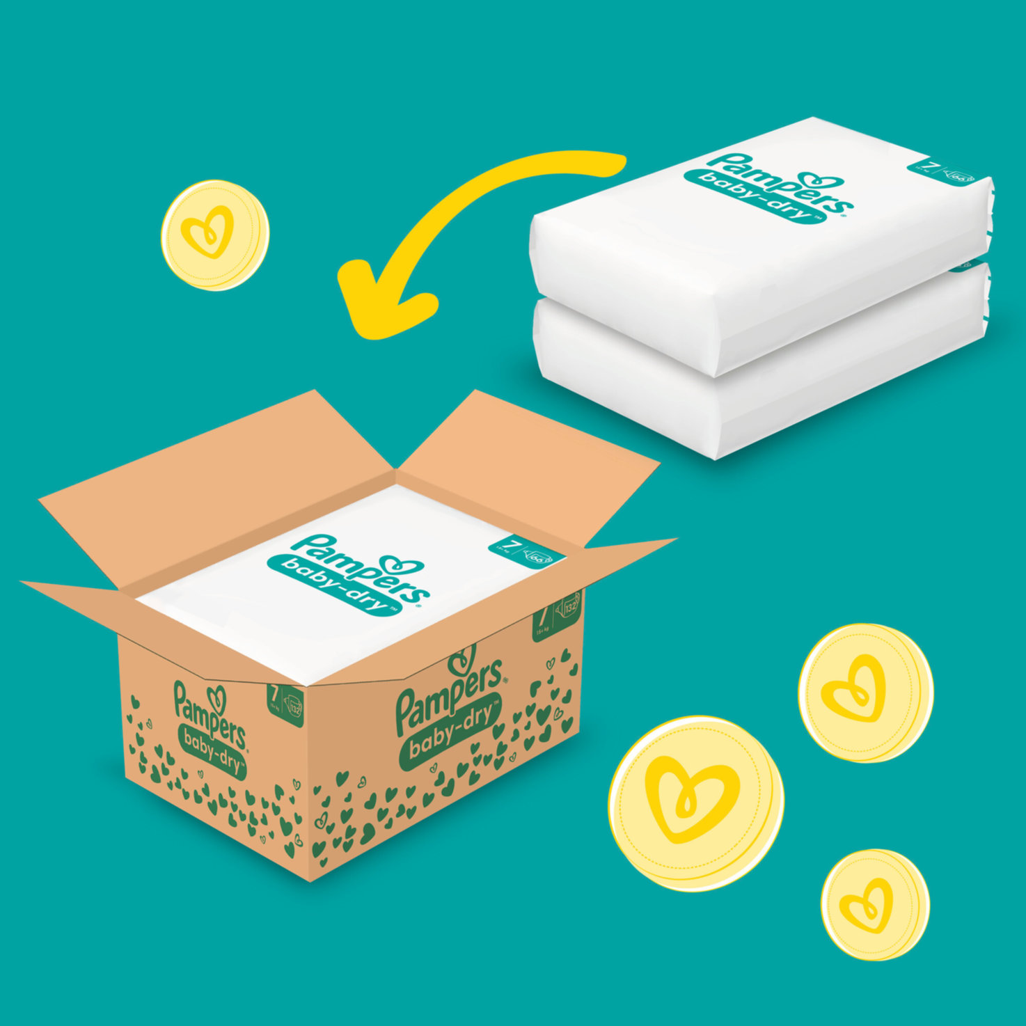 Pampers Baby-dry Grösse 7, 15+kg, 132 Stück