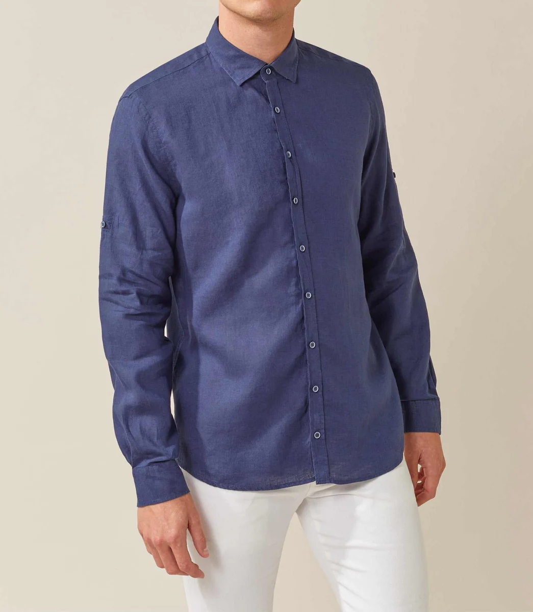 Chemise en lin casual marine 