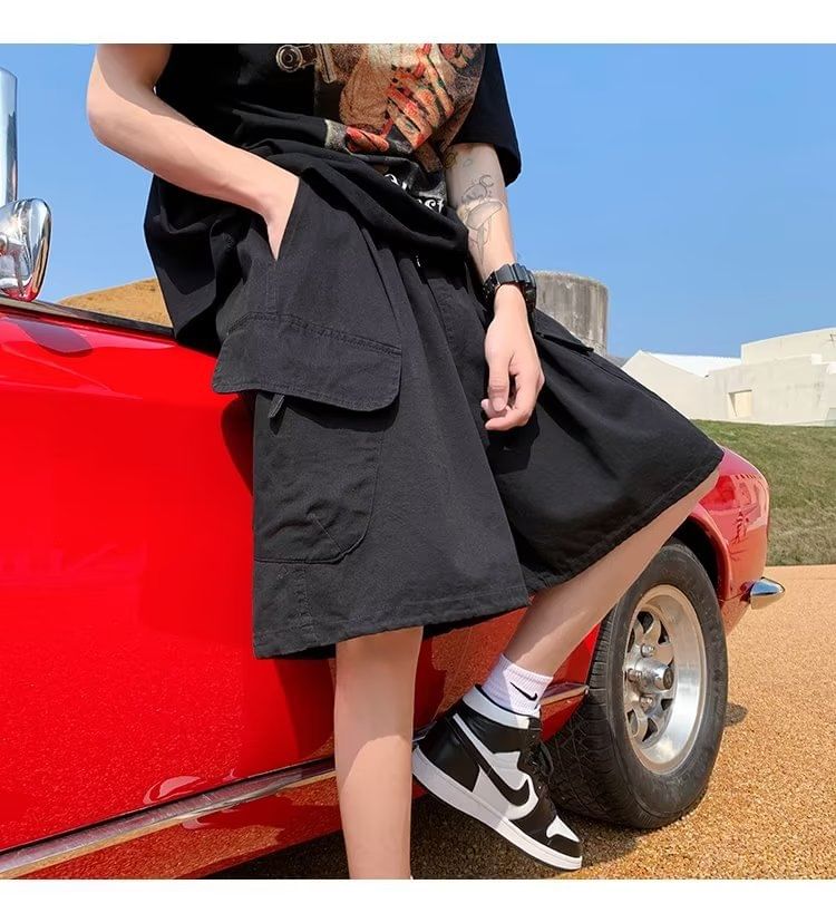 Urtishia - Hoge taille, effen, wijde cargoshorts