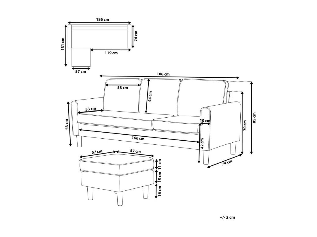 Canapé 3 places avec pouf en tissu bleu foncé AVESTA