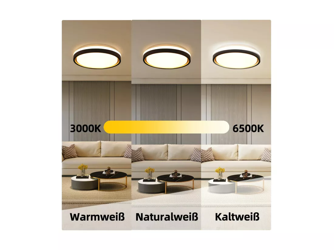 NETTLIFE Lampe plafond LED chambre, Ø30cm, réglable, 18W, télécommande, noir/or, design moderne