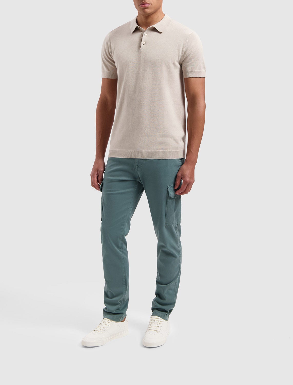 PURE PATH  Knitted Short Sleeve Polo Button Up