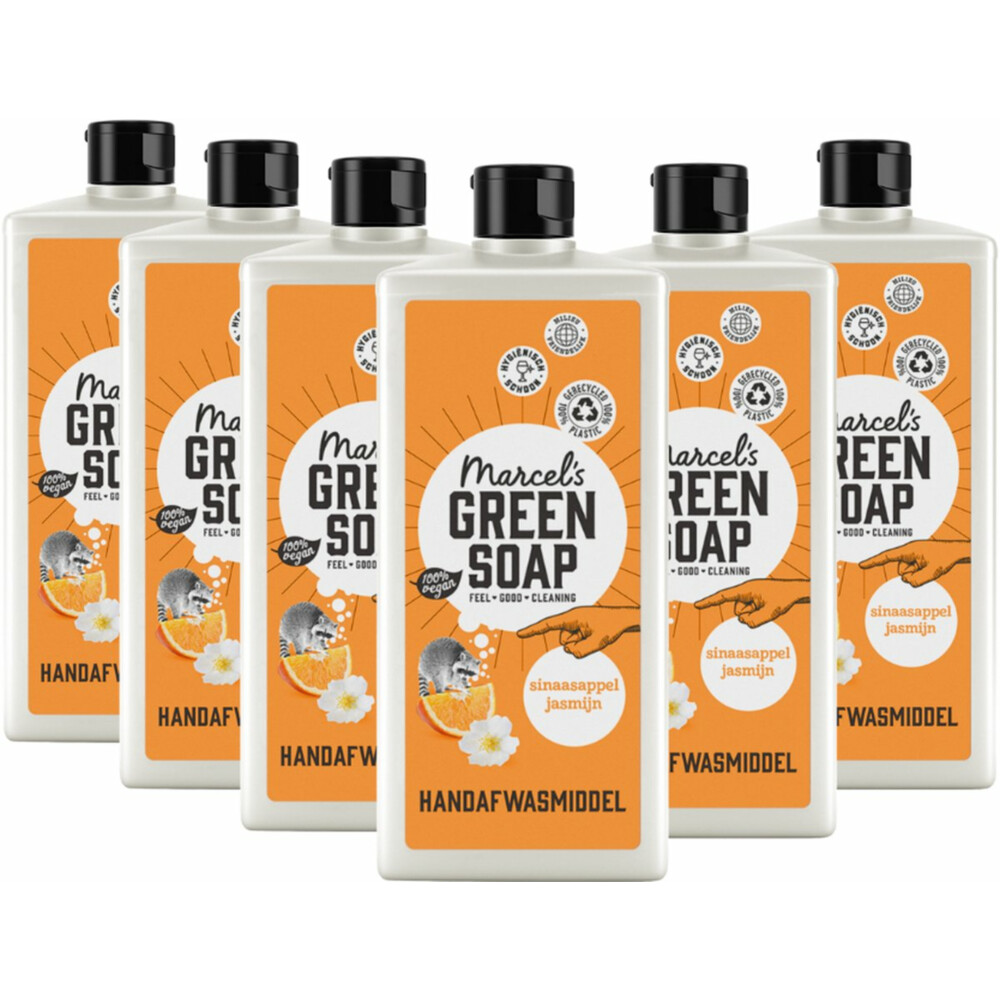 6x Marcel's Green Soap Afwasmiddel Sinaasappel & Jasmijn500 ml