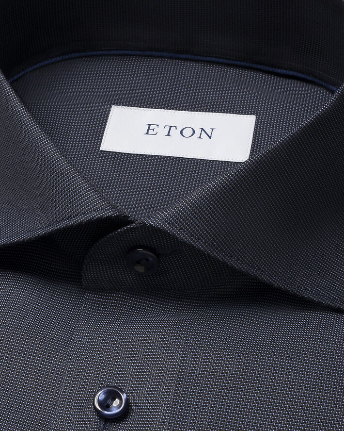 ETON Slim Fit Navy Blue Semi Solid Signature Dobby Shirt Blå