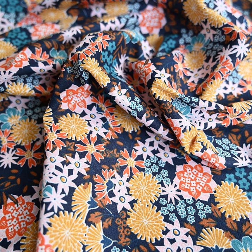 Tissu Coton Au Mètre Ex2405 Fleurs Étoilées Marine