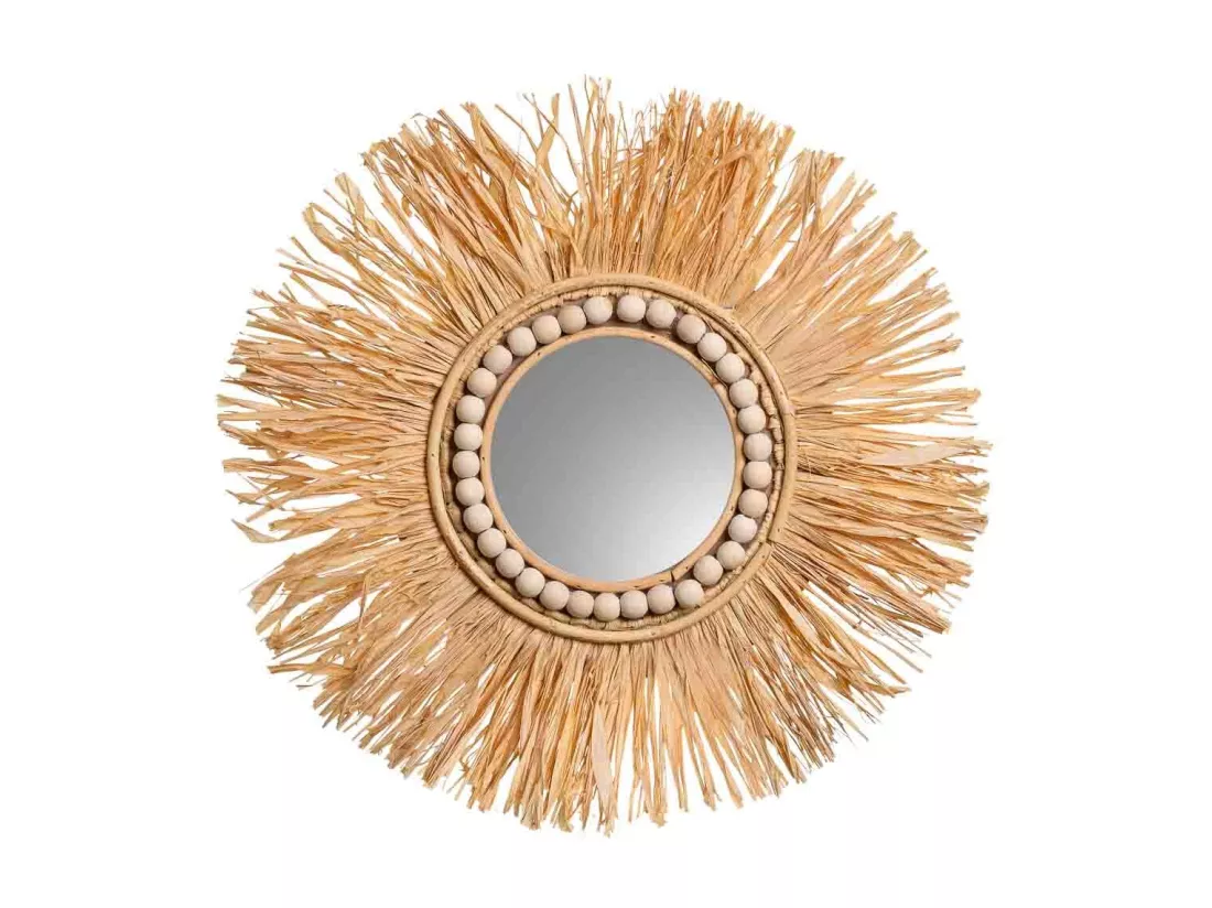 Miroir rond en fibre naturelle marron d44/13,5x02h