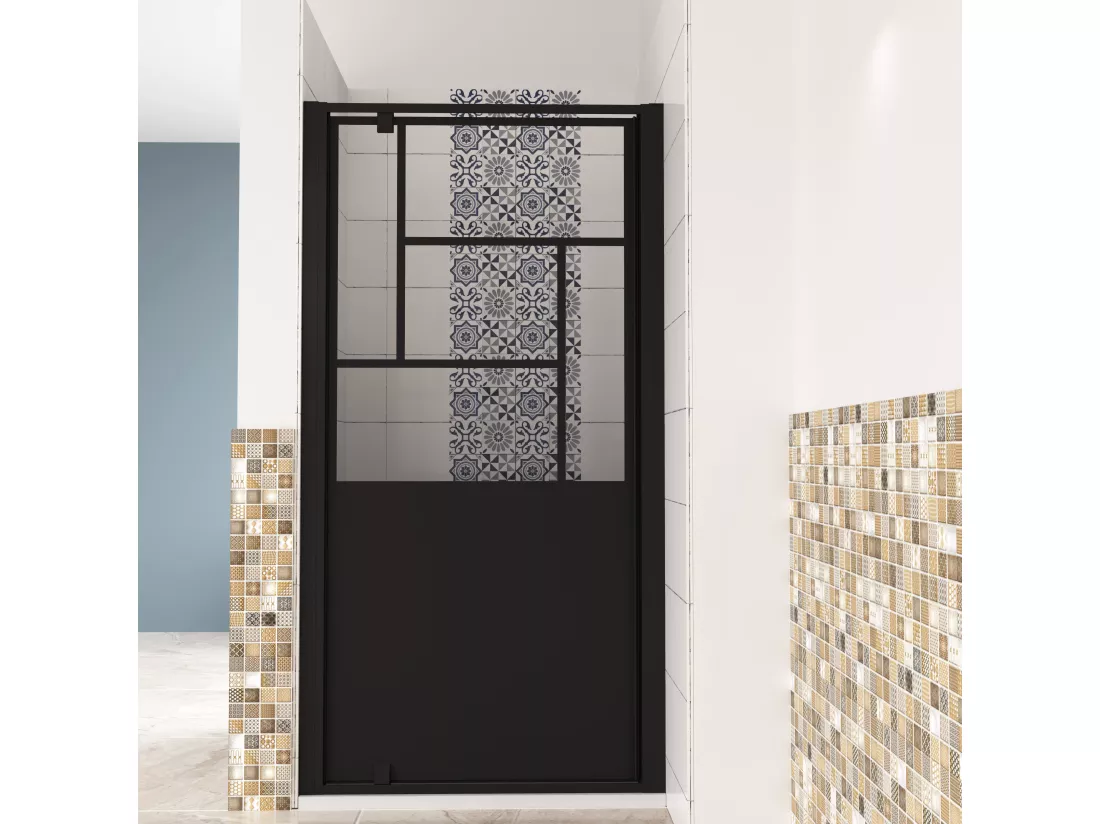 AICA porte de douche Noir 90x200cm,5mm verre securit,Paroi de douche avec porte pivotante,Robustesse et Design Moderne
