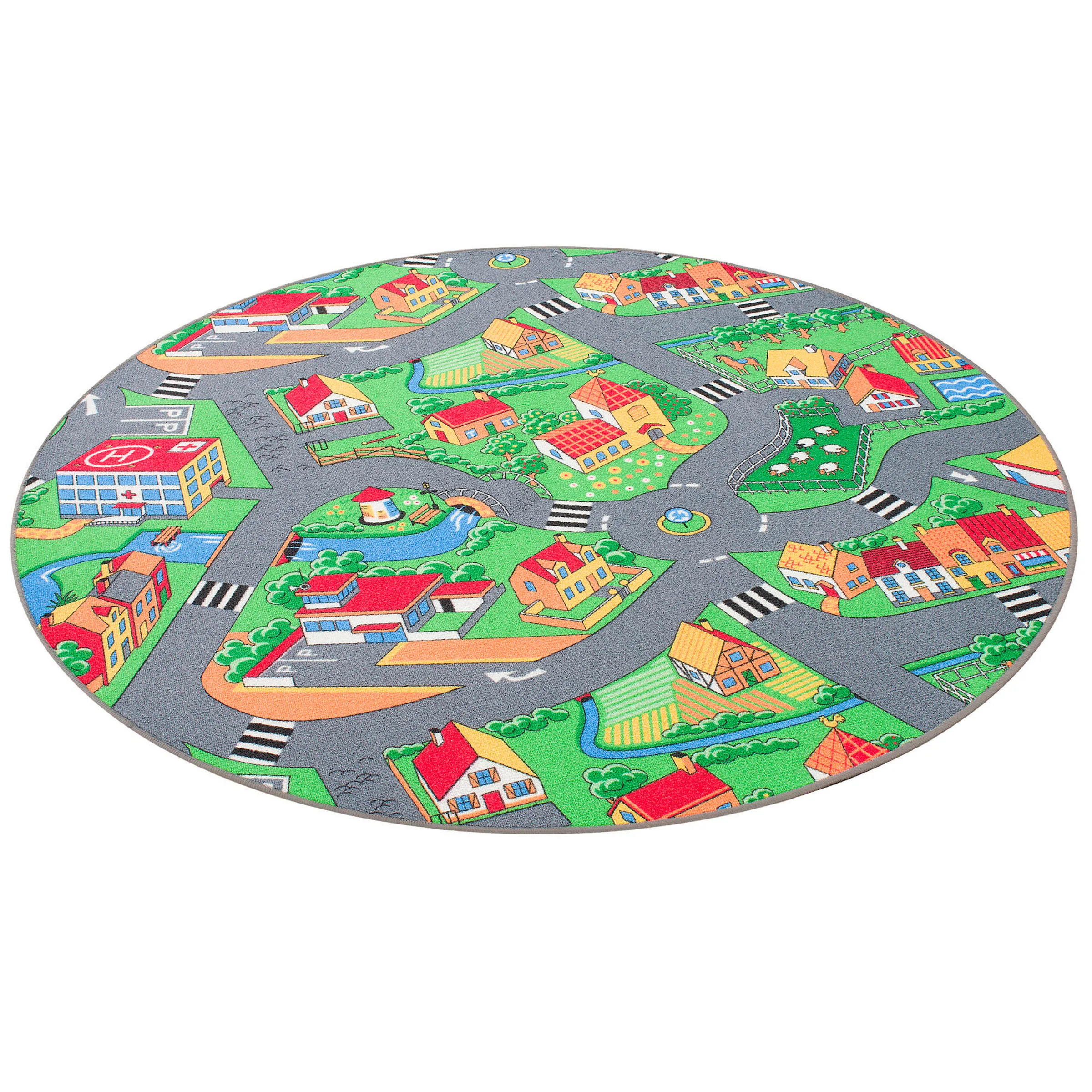 Snapstyle Kinder Spiel Teppich Little Village Rund Bunt