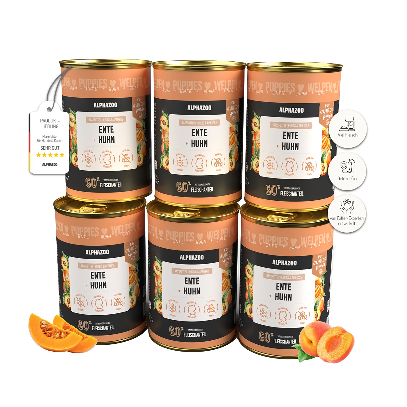 ALPHAZOO Nassfutter Ente + Huhn 6 x 400g für Hunde