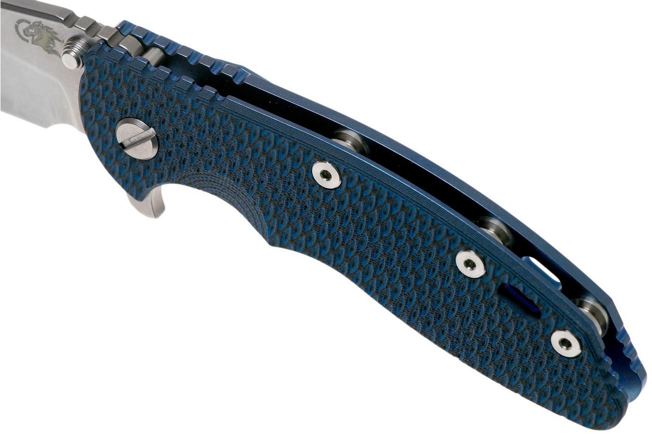 Rick Hinderer XM18 3,5” 20CV Slicer, Blue Ti, Blue-Black G10 zakmes