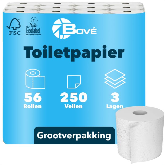 56st Toiletpapier 3laags ZACHT EN STERK 250 vel 56 rollen CELLULOSE grootverpakking wc papier BOVE (8101000)