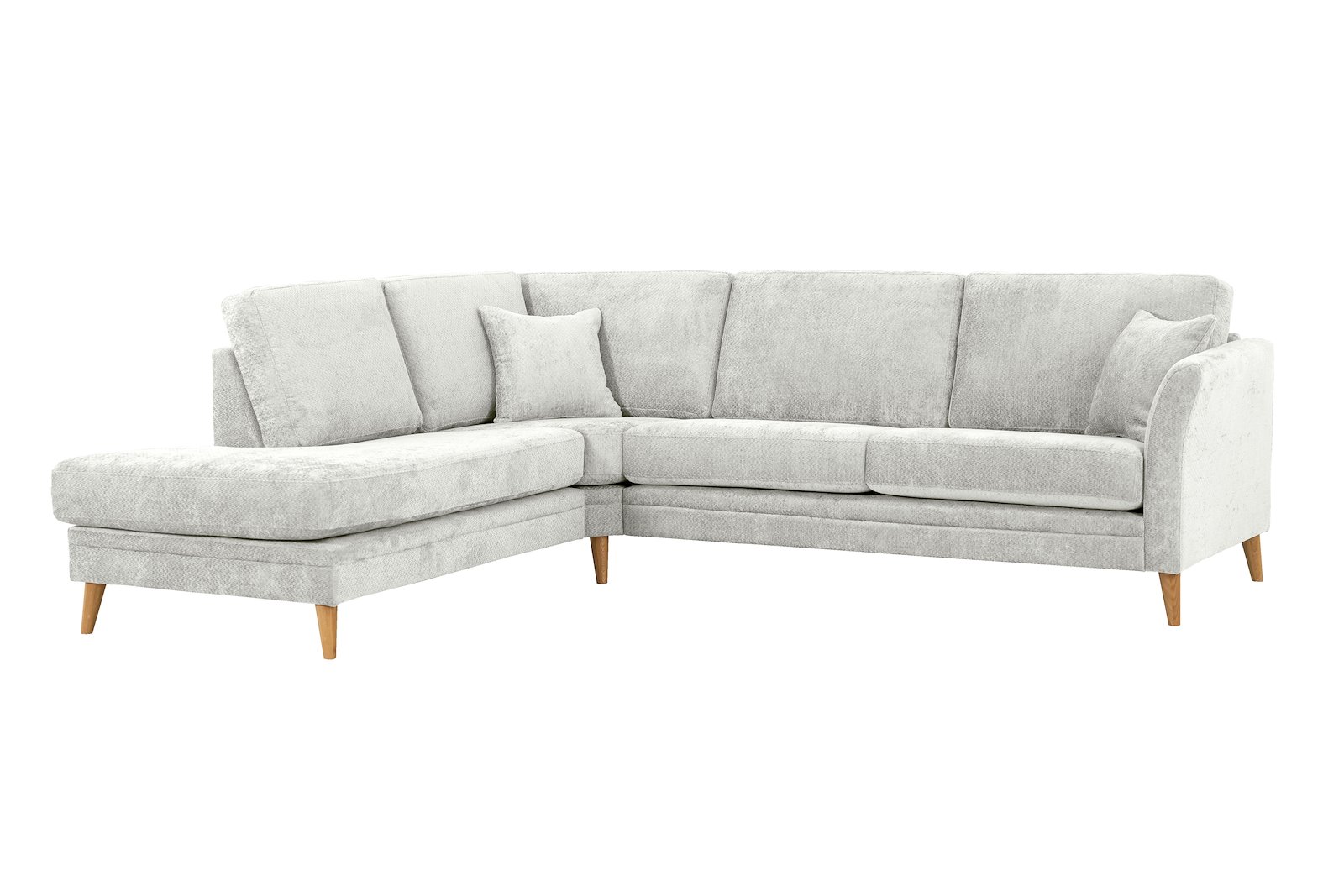 Eden hjørnesofa 2,5-seter med åpen ende venstre. Tekstil Movie 3/1 Light Grey med ben i eik natur (15137).