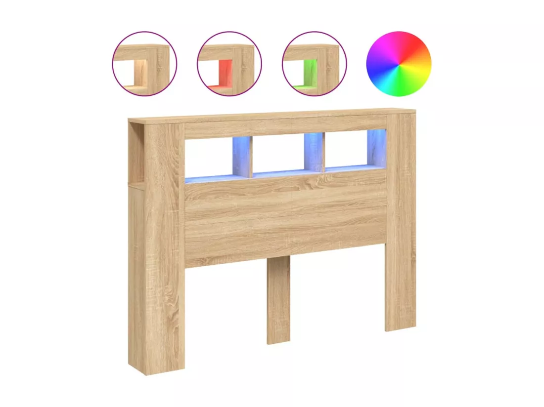 Tête de lit à LED chêne sonoma 140x18,5x103,5cm bois ingénierie