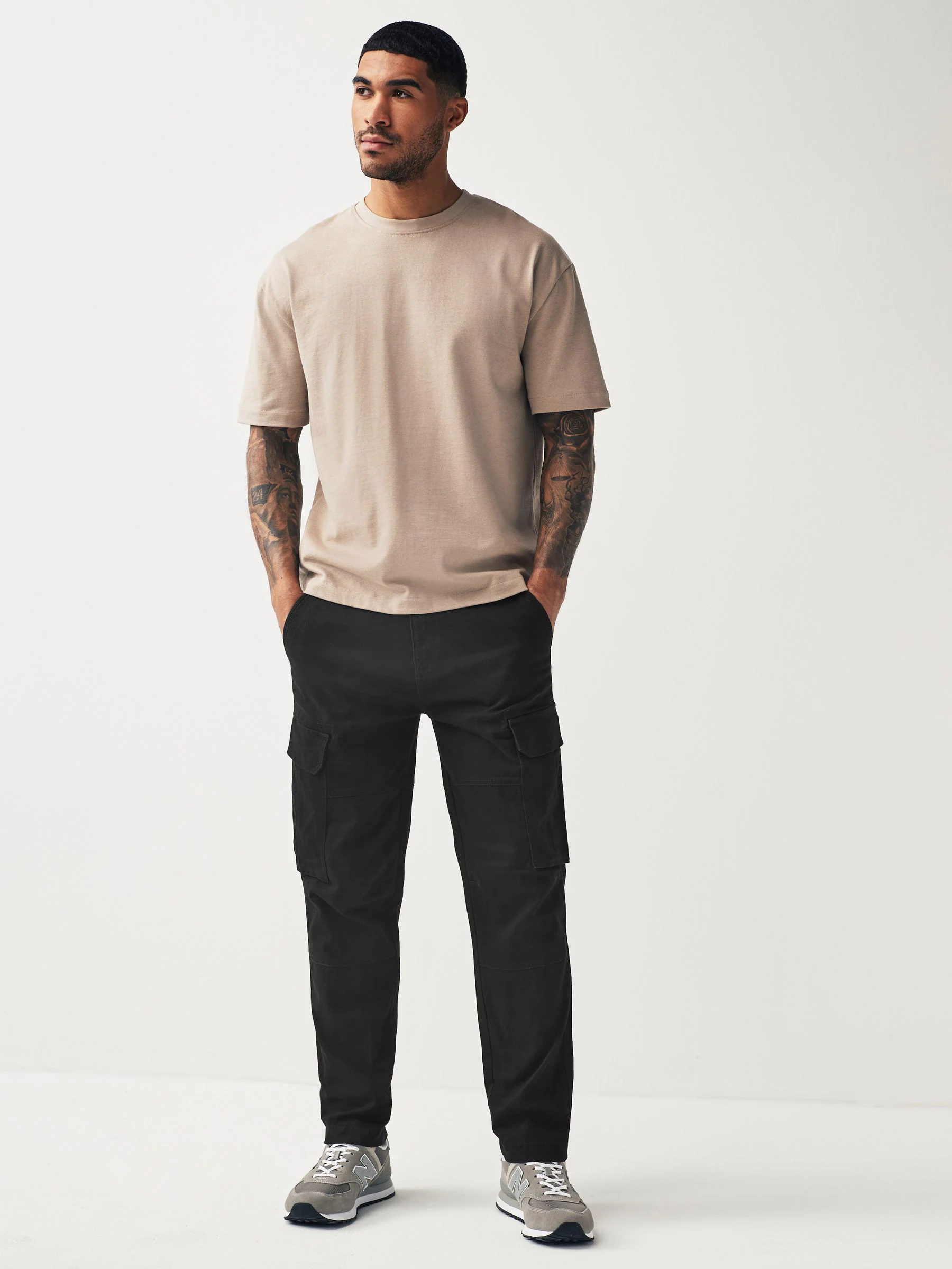 Zwart/antraciet - Slim Fit - Verpakking van 2 stretch-cargobroeken met hoog katoengehalte