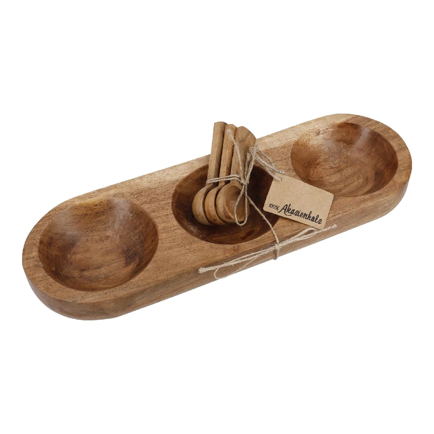Holzschale mit 3 Löffeln, natur