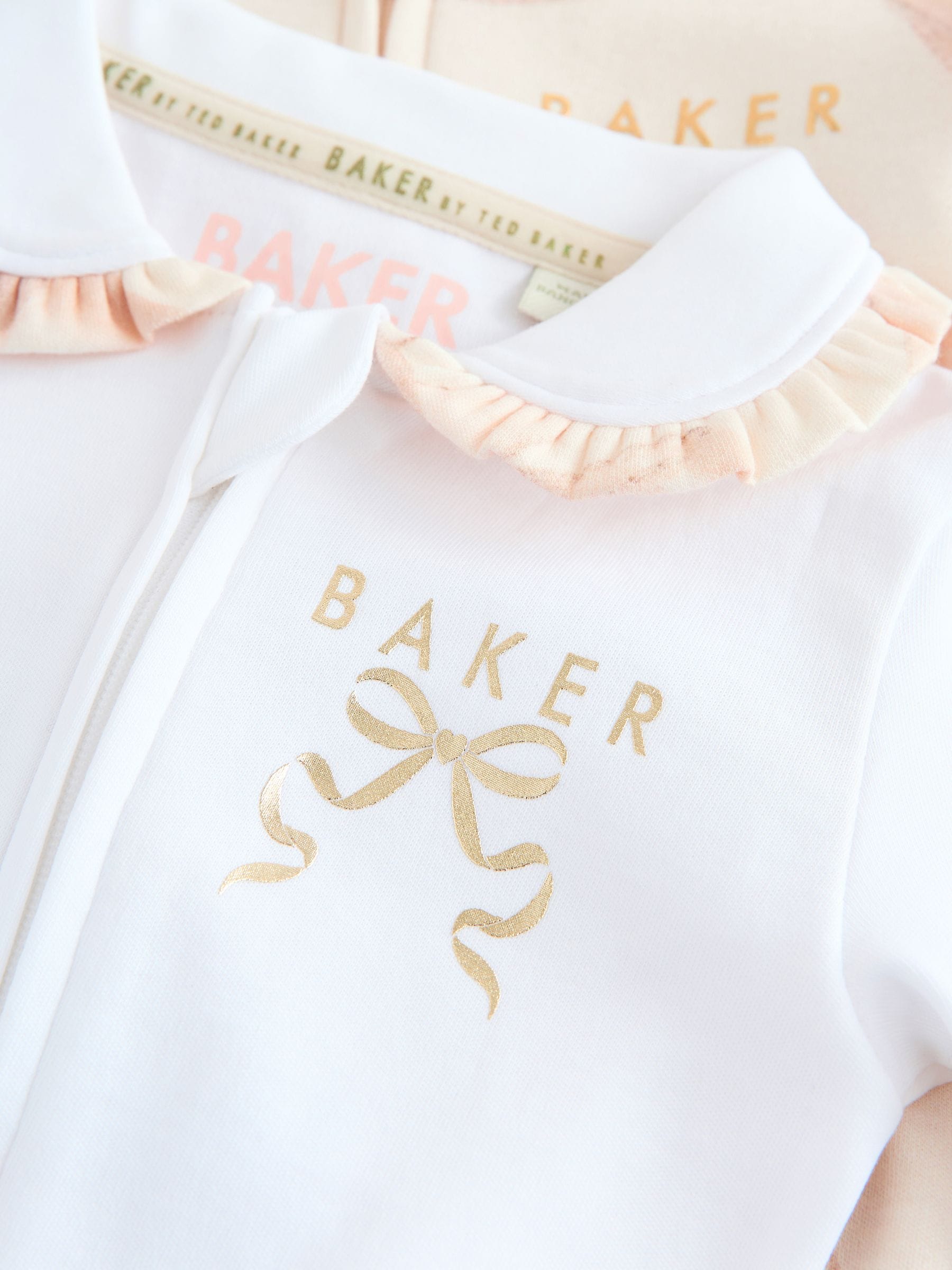 Baker by Ted Baker 2 Pack 100% Cotton Bow Printed Sleepsuits