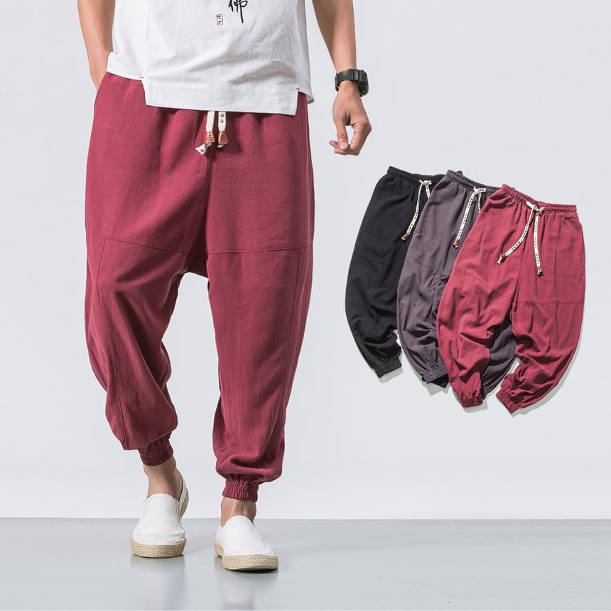 FORSETI - Effen cropped baggy broek met trekkoordtaille