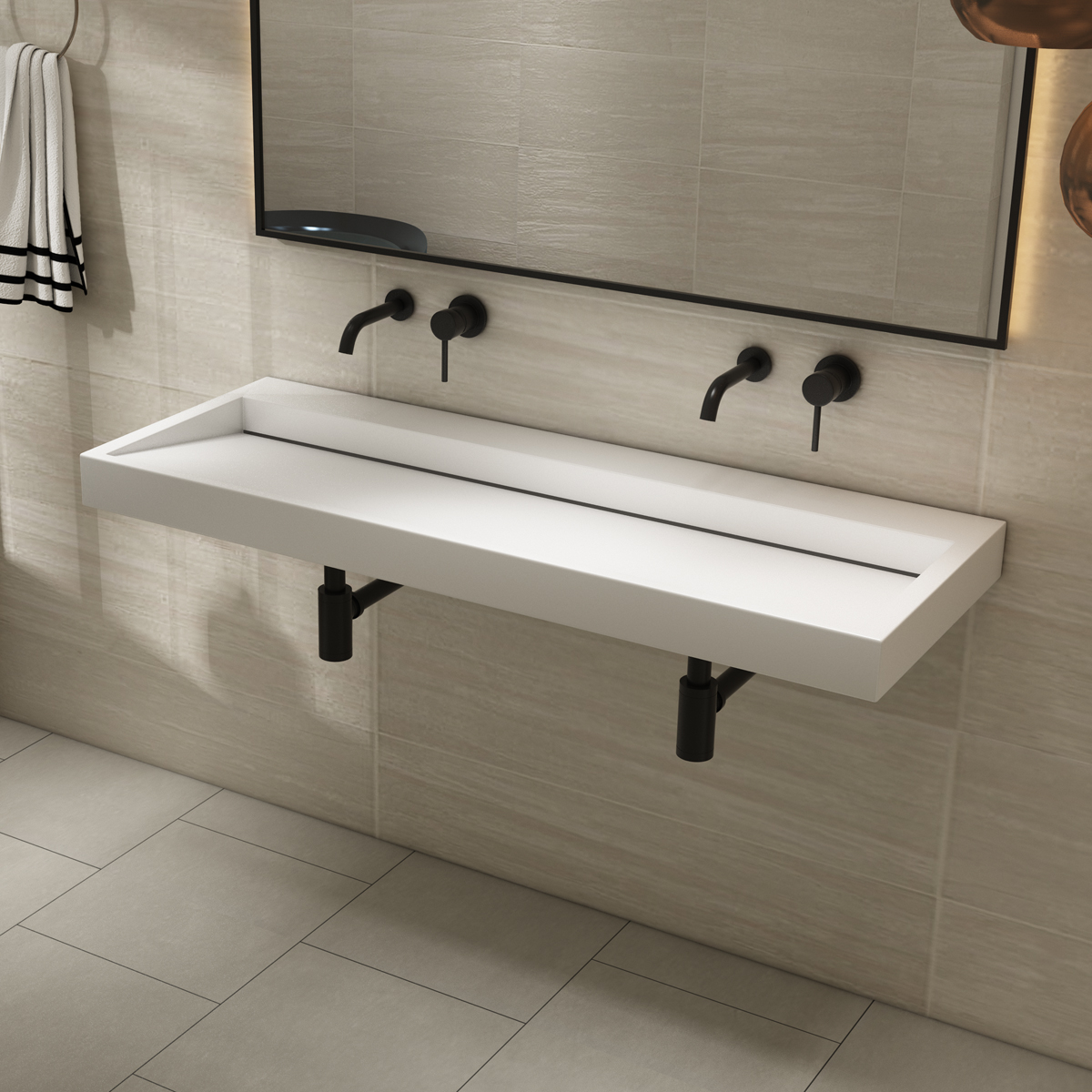 Saniclear Hoya solid surface wastafel 120x45,5cm zonder kraangat mat wit