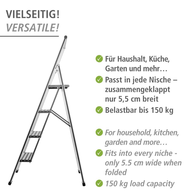 WENKO Trittleiter »Modell Alu-Design« Klapptritt Leiter, rutschsichere XXL-Stufen, klappbar, bis 150 kg