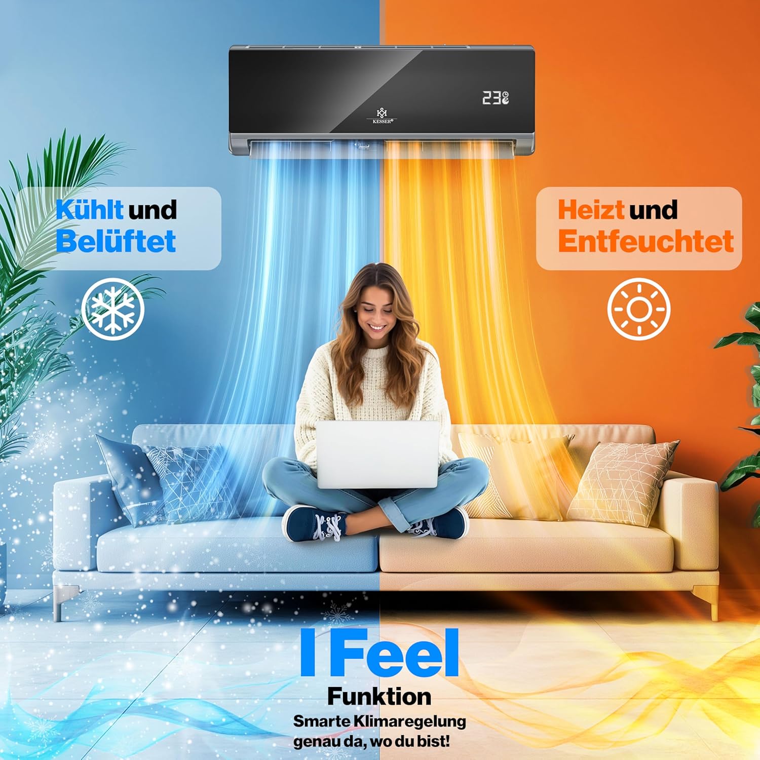 KESSER® Klimaanlage SET Split - mit WiFi/App Funktion Klimagerät - Kühlen A++/ Heizen A+ -12000 BTU/h (3.400 Watt) Sehr Leise, Kältemittel R32 - Fernbedienung, Timerfunktion - Inkl. Montagematerial