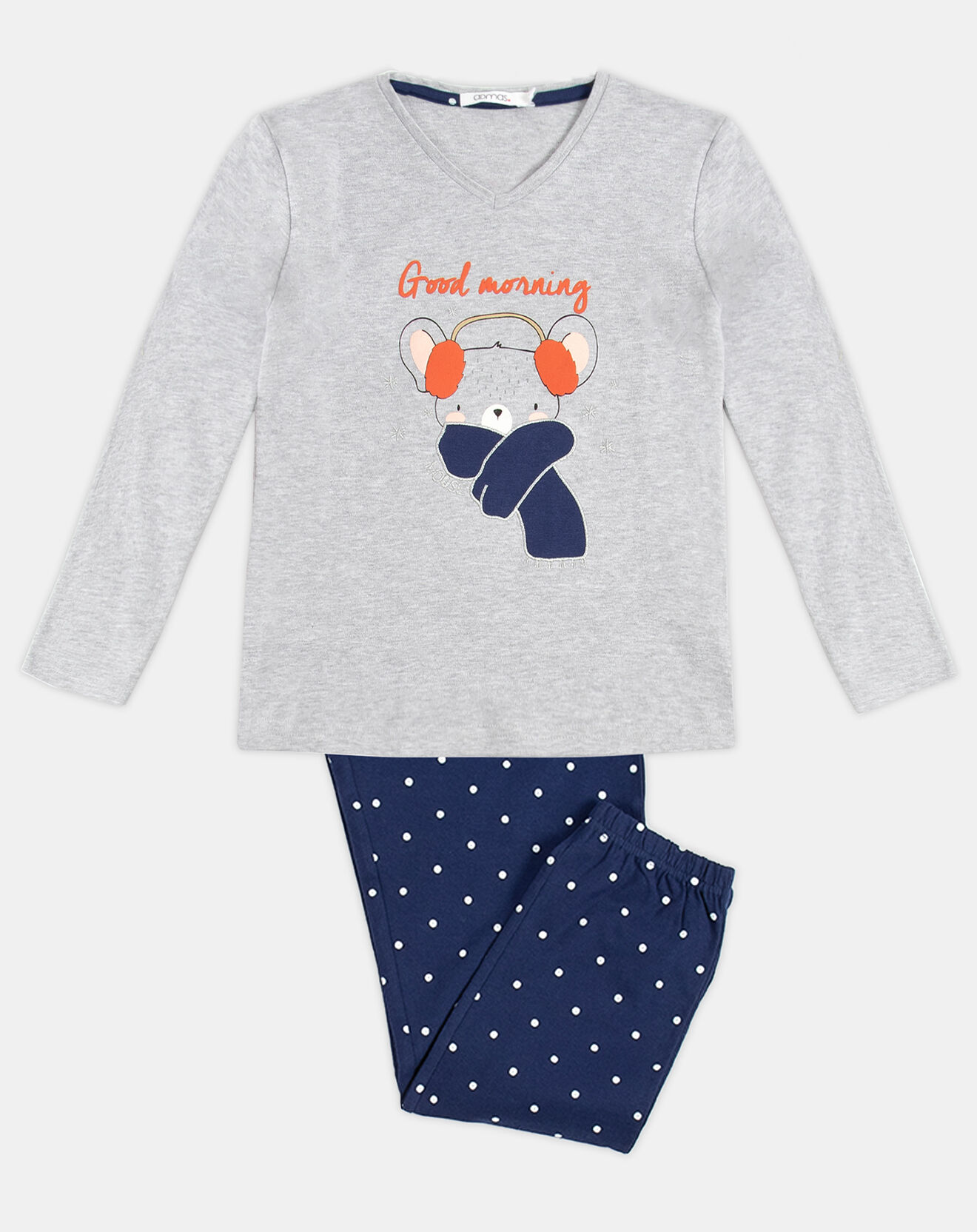 Admas Pyjama T-Shirt Manches Longues & Pantalon jasper gris