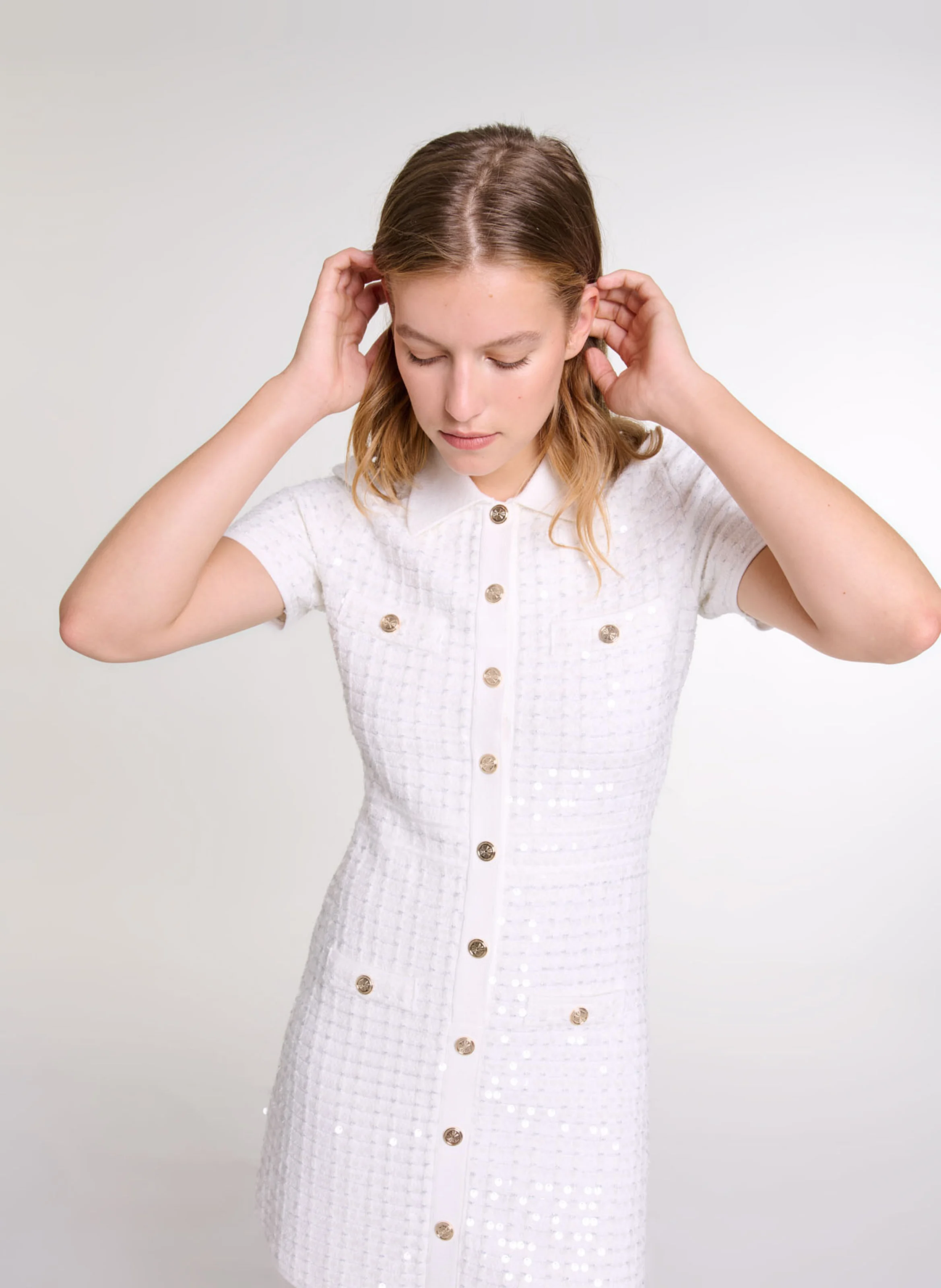 Robe courte en maille à sequins | Blanc