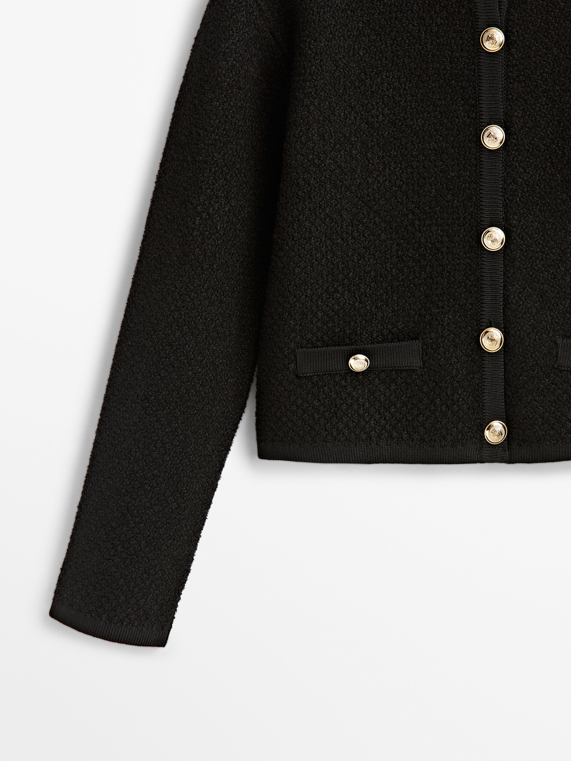 Cardigã em ponto bouclé com zíper - PRETO