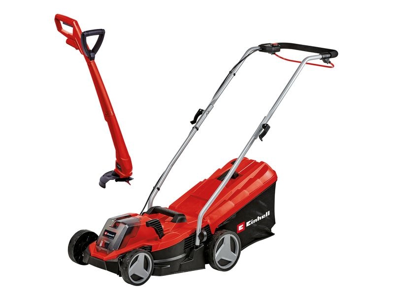 Einhell Akku-Gartengeräte-Set GE-CM 18/33 Li   GC-CT 18/24 Kit aus Rasenmäher, Rasentrimmer, Akku und Ladegerät