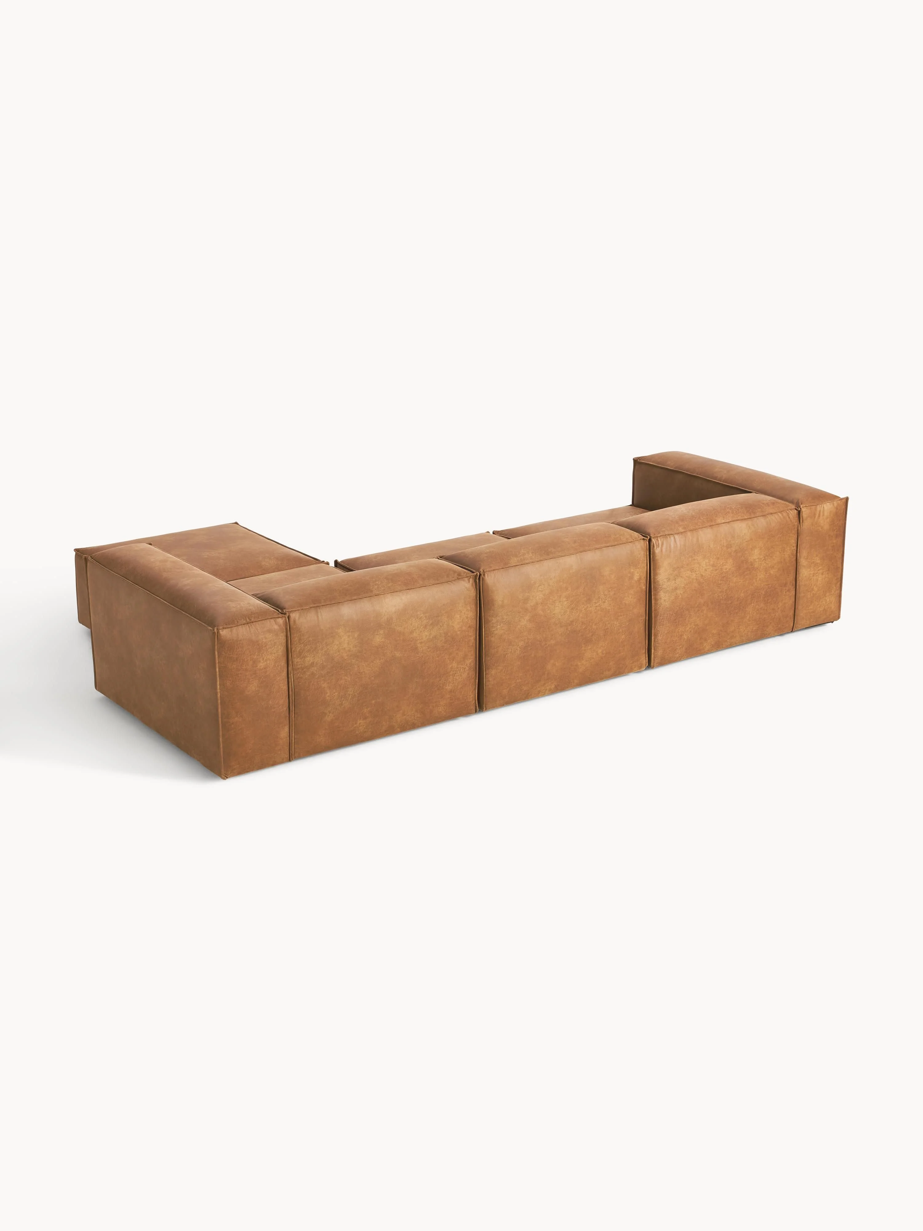 Modulaire bank Lennon (4-zits) van gerecycled leer met poef (links/rechts)